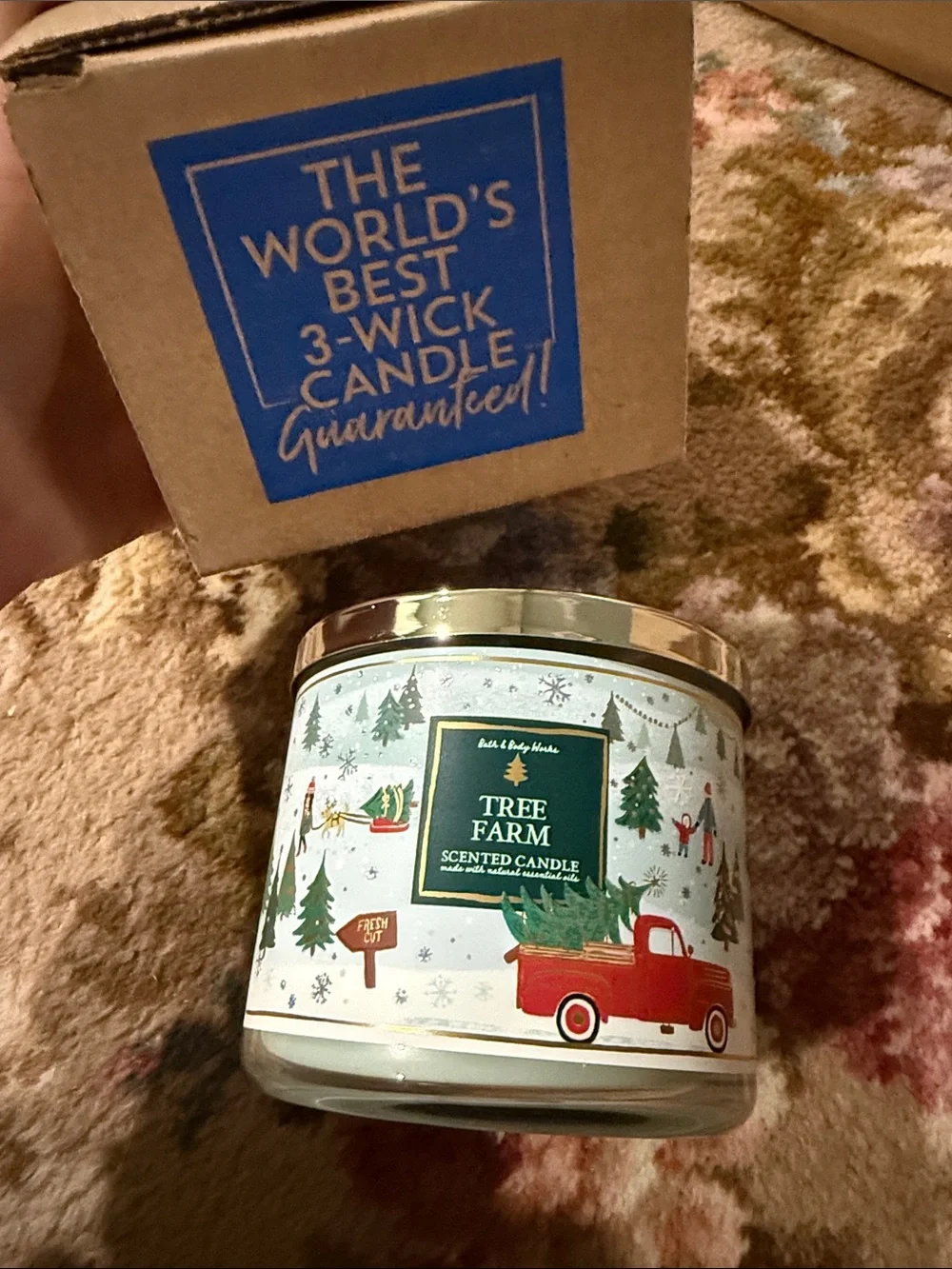 Bath & Body Works Tree Farm Candle - Brown Kraft Box, White Label
